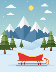 Winter Sled in Snowy Mountains