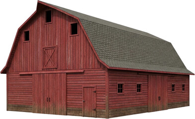 Rustic red barn stands tall under a clear sky in the countryside at golden hour © AiArtVision
