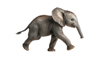 Baby elephant walking isolated on transparent background