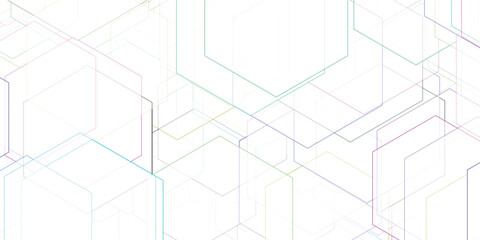 Abstract geometric hexagon background in pastel colors overlapping on a white backdrop illustrating data science and digital connectivity.