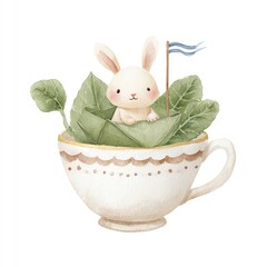 Cute Rabbit in Teacup Boat