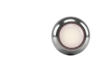 Polished chrome abstract sphere with soft opalescent glow on white studio background, ample copy space, subtle reflections, minimalist. Concept of innovation and groundbreaking potential