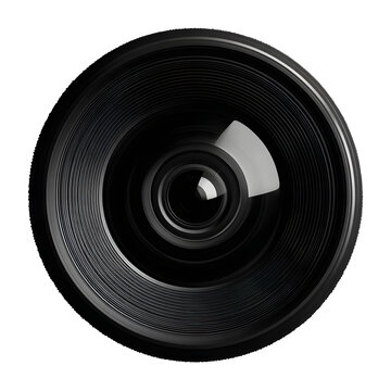 A zoom lens in black silhouette style, centered on white