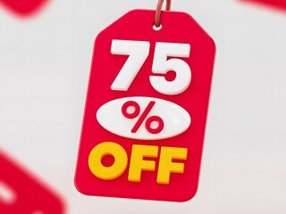 Eye Catching 3D Rendered 75 Percent Off Sale Tag with a White Background Promoting Savings