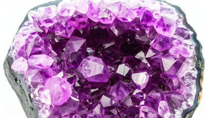 Fototapeta premium A close-up view of a breathtaking amethyst geode, showcasing its vibrant purple crystals and intricate natural formation.