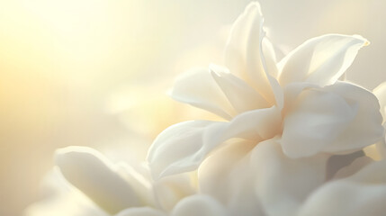 Fototapeta premium Beautiful White Flower with Soft Sunlight in Close-up View