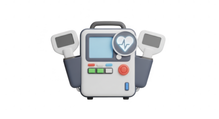 3d icon of defibrillator isolated on transparent background, a vital medical device for emergency cardiac care and lifesaving interventions in hospitals