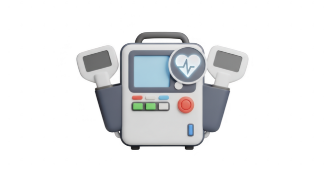 3d icon of defibrillator isolated on transparent background, a vital medical device for emergency cardiac care and lifesaving interventions in hospitals