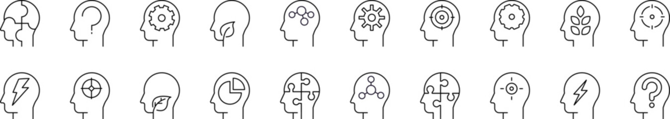 Thought Outline Simple Icons Bundle. Contains Icons of Mental Health for Graphics, Concept, Apps