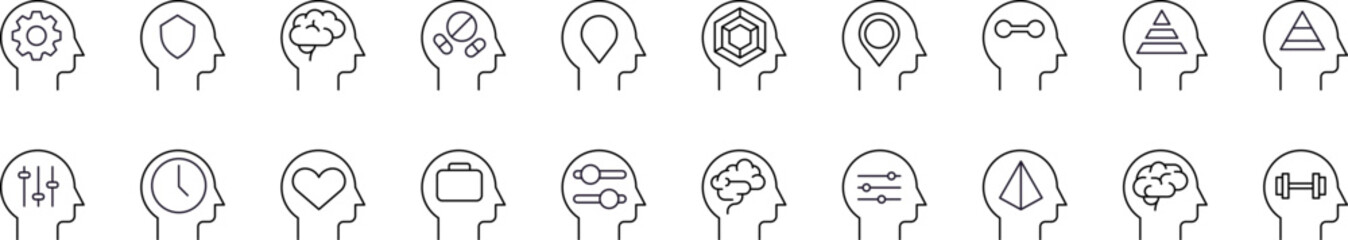 Brain, Thought, Mental Health Picture Collection. Editable Stroke. Perfect for Graphics, Designs, Books, Adverts, Apps