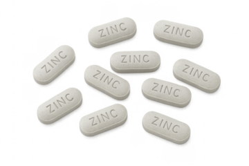 Zinc tablets scattered on a transparent background