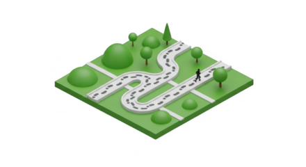 3d icon of isometric city map with roads, trees, and a pedestrian crossing, isolated on transparent background, perfect for urban planning and navigation concepts