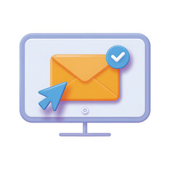 Email confirmation icon on computer screen 3D illustration  
