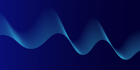 Abstract glowing wave lines on dark blue background. Futuristic technology concept. Dynamic wave pattern. Modern flowing wavy lines.
