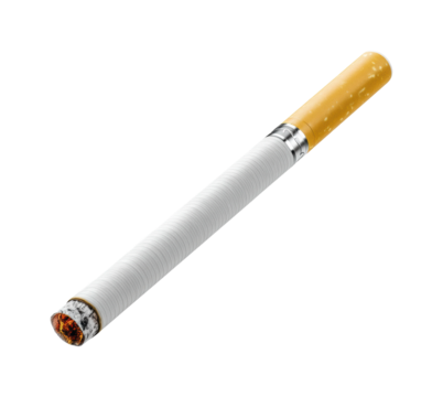 Smoking cigarette action urban environment focused product, isolated on transparent background, png