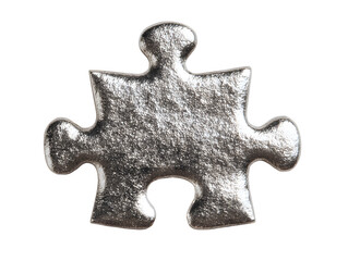 Obraz premium Close up of a single silver puzzle piece against a black background in a studio shot setting