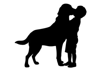 Dog kisses boy silhouette vector illustration