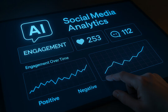 Social media analytics dashboard showing engagement over time with ai insights