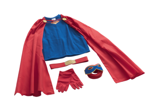 Superhero costume set for kids home product, isolated on transparent background, png