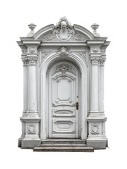 Obraz premium Elegant white doorway historic building architecture urban front view, isolated on transparent background, png