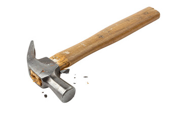Broken hammer with wooden handle isolated on white or transparent background. PNG