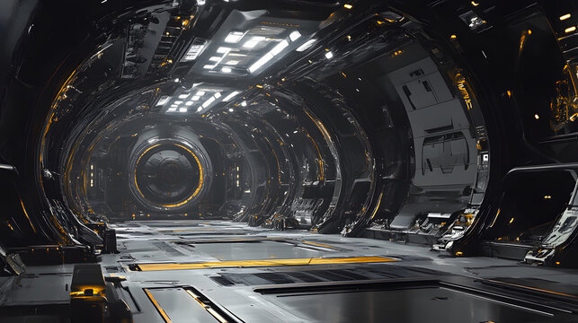 Futuristic Sci-Fi Space Station Corridor with Circular Door