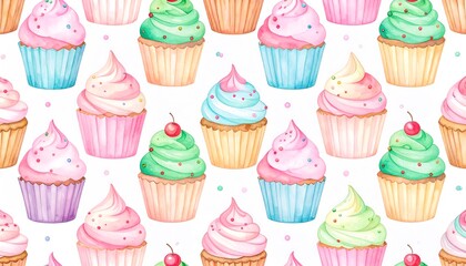 Colorful cupcakes with frosting and sprinkles.