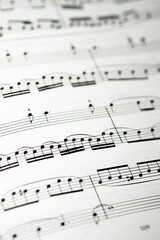 Close up of musical score sheet with notes