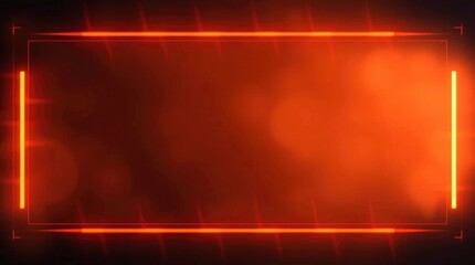A glowing orange rectangle frame dominates a dark blurry orange background with a hightech futuristic aesthetic