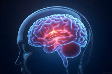 Human Brain Illustration Glowing in Head Silhouette