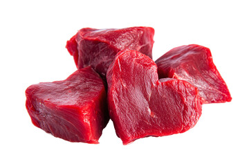 Obraz premium Fresh raw beef hearts and cubes isolated on white transparent background