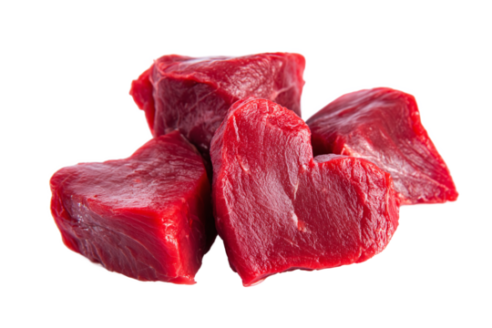 Fresh raw beef hearts and cubes isolated on white transparent background - Powered by Adobe