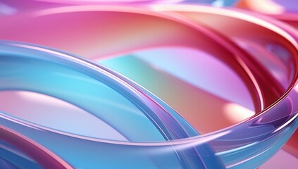 Fototapeta premium Abstract close-up of smooth, curved, translucent shapes in pastel pink, blue, and purple hues creating a glossy, fluid, and modern visual effect.