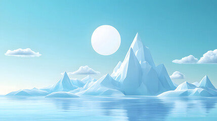 Beautiful Arctic Icebergs Under Clear Blue Sky with Full Moon