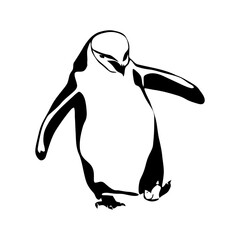 Fototapeta premium A penguin waddles, a simple black and white design. 