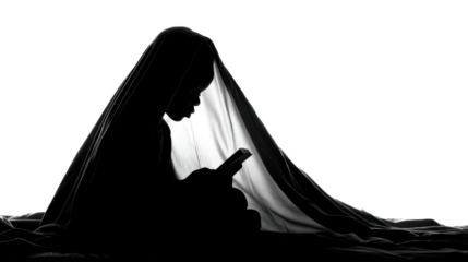 Child reading under a blanket home silhouette cozy, isolated on transparent background, png