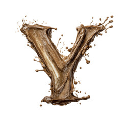 Fototapeta premium Dynamic splash of chocolate sauce in artistic y shape, isolated on transparent background, png