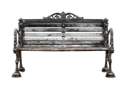Rustic bench in urban park furniture scene, isolated on transparent background, png
