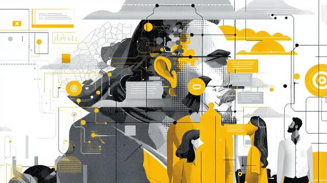 Large Language Model (LLM) Concept Illustration &ndash; Artificial Intelligence Neural Network and Machine Learning Visualization