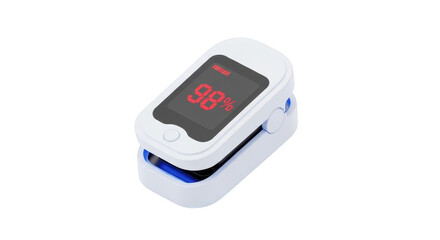 3d icon of portable digital pulse oximeter on finger measuring blood oxygen saturation level isolated on transparent background for health monitoring