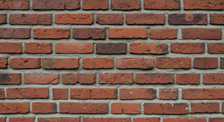 Obraz premium Red brick wall texture with mortar joints. Close-up view of a brickwork exterior, showcasing varied tones and textures. Exterior brickwork construction detail -