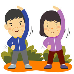 Illustration of an elderly couple exercising