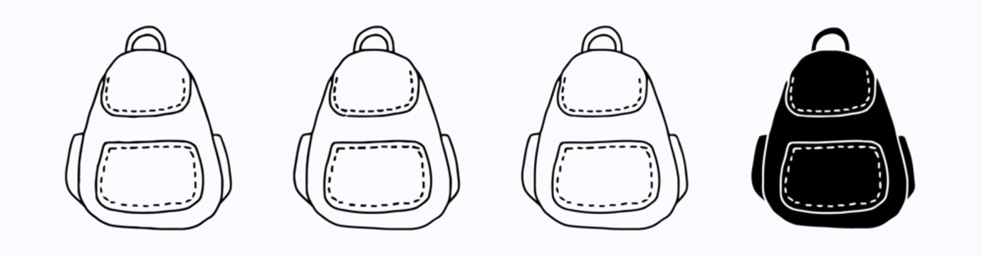 Four simple black and white backpacks.