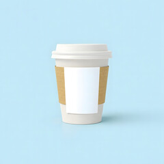 Coffee Cup on Blue Backdrop: A pristine, takeaway coffee cup rests, featuring a blank label, on a cool blue backdrop, ready for your design.