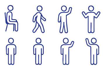 Human Pose Icons – Minimalist People Line Symbols for Movement, Sitting, Walking, and Gestures