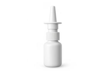 White nasal spray bottle on transparent background, medical treatment for congestion relief