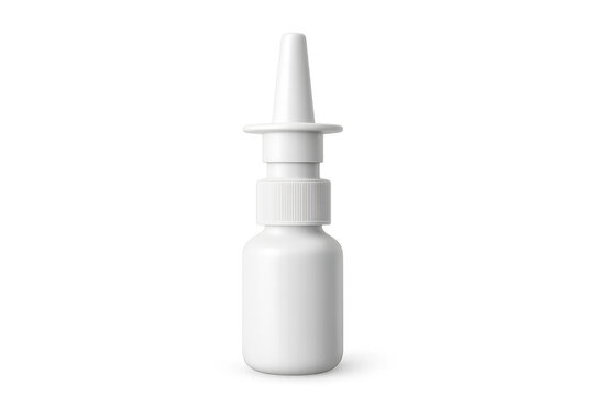 White nasal spray bottle on transparent background, medical treatment for congestion relief