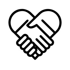 Obraz premium Handshake heart love partnership cooperation deal agreement symbol outline silhouette vector illustration
