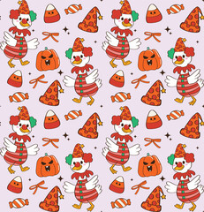Fototapeta premium Clown Goose Halloween Candy Seamless Pattern