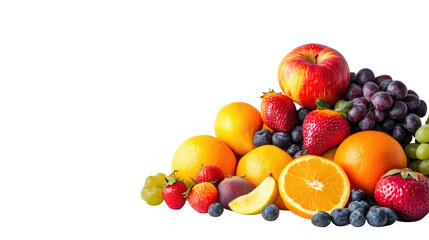 Variety of colorful fresh fruits on a white isolated background.